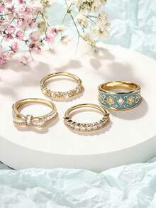 Bộ 4 chiếc nhẫn Cubic Zirconia cao cấp dành cho nữ, thích hợp làm quà tặng đám cưới, lễ đính hôn, tiệc tùng hoặc ngày Valentine. - 2 # - Xem 2