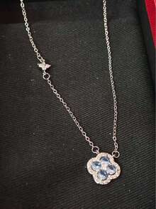 优雅奢华新款立方氧化锆花朵项链，甜美时尚清新高端百搭颈链，适合日常佩戴 - 滿鋯四葉花 - 查看 4