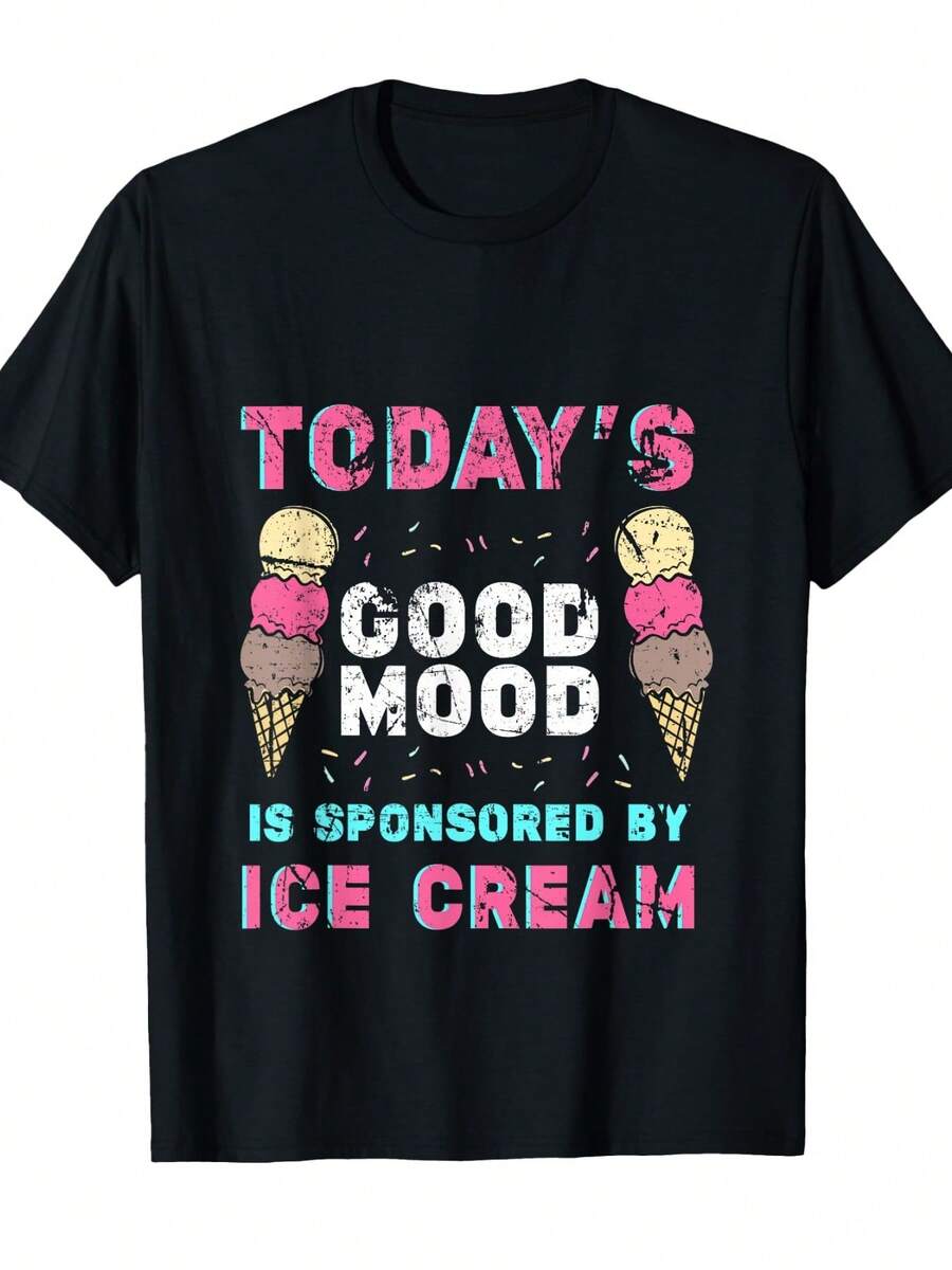 Funny Ice Cream Mood Saying Summer Frozen Treats Vintage T-Shirt (2) - 黑色 - 查看 1