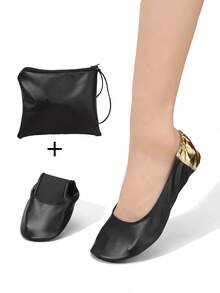 Women's Lightweight, Barefoot-Feel Casual Soft & Versatile Classic Ballet Flats, Foldable Slip-On Ballerina Shoes, Women's Indoor Slippers - Black - View 5