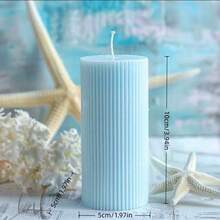 1pc Ribbed Pillar Candle Set, 3.94 Inch, Soy Wax Scented Pillar Candle, Elegant Ribbed Modern Home Decor, Suitable For Bathroom, Living Room (Light Blue) - Multicolor - View 4