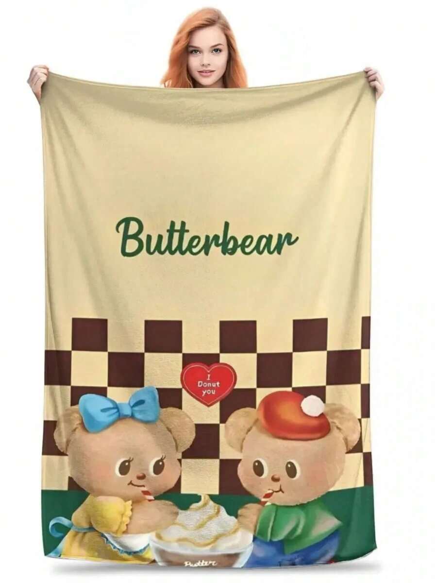 Butterbear Warm Blanket Camping Plush Bedding Tows Funny Couch Chair Flannel Bedspread Sofa Bed Cover - Màu sắc hình ảnh - Xem 1