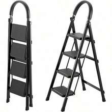 Ladders  &  Escaleras Plegables para CasaEscalera 4 Peldaños Capacidad de Carga de 300 Libras Escalera de Tijera con Pasamanos con Pedal Antideslizante Taburete Portátil Ligero Plegable para el Hogar Cocina