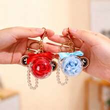 Preserved Flower Keychain, Inlaid Pearl, Creative Souvenir, Bag Pendant, Gift For Her, Gift For Him, Valentine's Day Gift, Birthday Gift, Christmas Gift, Preserved Flower, Car Decor