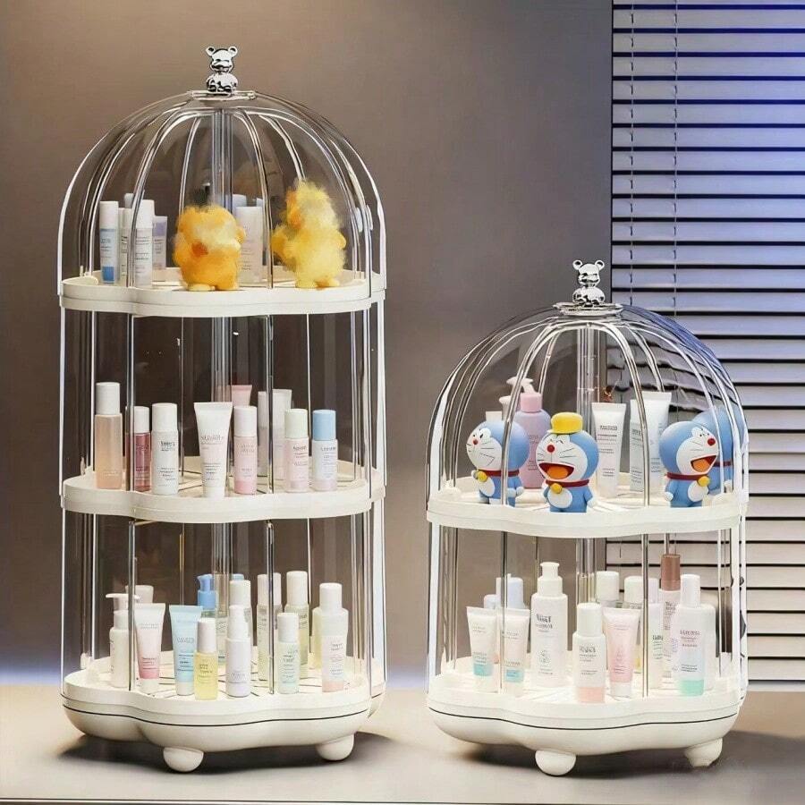 旋转透明化妆品收纳盒，多层桌面展示盒，适用于摆件、珠宝、娃娃等，防尘收纳