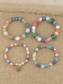 4 piezas Pulseras con colgante de corazón vintage - vistoso - Ver 2