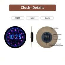 1 Neon Night Light Digital Wall Clock - Silent No Second Hand Modern Round Design, Pink LED Dial, Finger, Battery Powered (AA Batteries Not Included) - Artificial Wooden Frame, Suitable Home Office, Bedroom, Living Room Decoration - Halloween Giftchristmas Ornaments, Bedroom Furniture Set, Furniture Living Room, Home Furniture, Clock Living Room, Clock Bedroom, Wall Decor, Clock Wall - 黑色 - 查看 7