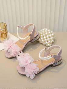 Sandalias planas con decoración floral para niñas, elegantes para el verano - Rosa - Ver 1
