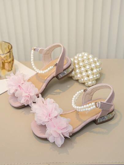女童花卉装饰平底凉鞋，优雅夏季款