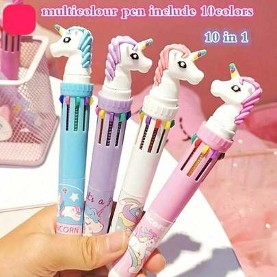 10 Colors Cute Unicorn Gel Pens - Colorful Kawaii Writing Supplies For Students, Office, Halloween & Christmas Gifts, Novelty Pens,10-In-1 Multicolor Ballpoint Pen 10 Colors Cute Cartoon Barrel Ballpoint Pen For Office School Supplies Students Prize Unicorn Children Gift