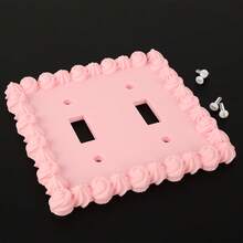 1pc Pink Cream Lace Socket Decor For Sweethearts, Sweet Girl Style Wall Control Panel, Bedroom Wall Lamp Control Panel Decor With Screws, No Power Required