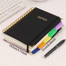 A5 Spiral Notebook - 300 Pages Hard Cover PU Notebook, 100GSM Thick Paper, Retro Style, Horizontal Lines, Faux Leather Cover, Suitable For Work, School And College Planning, Notebook And Diary With Removable Dividers And Tabs, 5 Subjects, College Ruled, College Notebook, Student Planner - Multicolor - View 4
