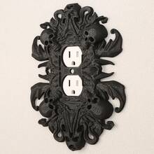 1 pieza Marco decorativo con diseño de calavera y murciélago estilo gótico, cubierta de placa de interruptor de pared 3D en relieve, fácil instalación, sin batería - Negro - Ver 5