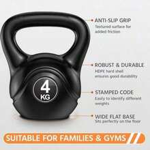 Juego de Pesas Rusas Peso kettle ruso Entrenamiento de Fuerza kettlebells con Mango Antiderrapante Gimnasio en casa Negro-A