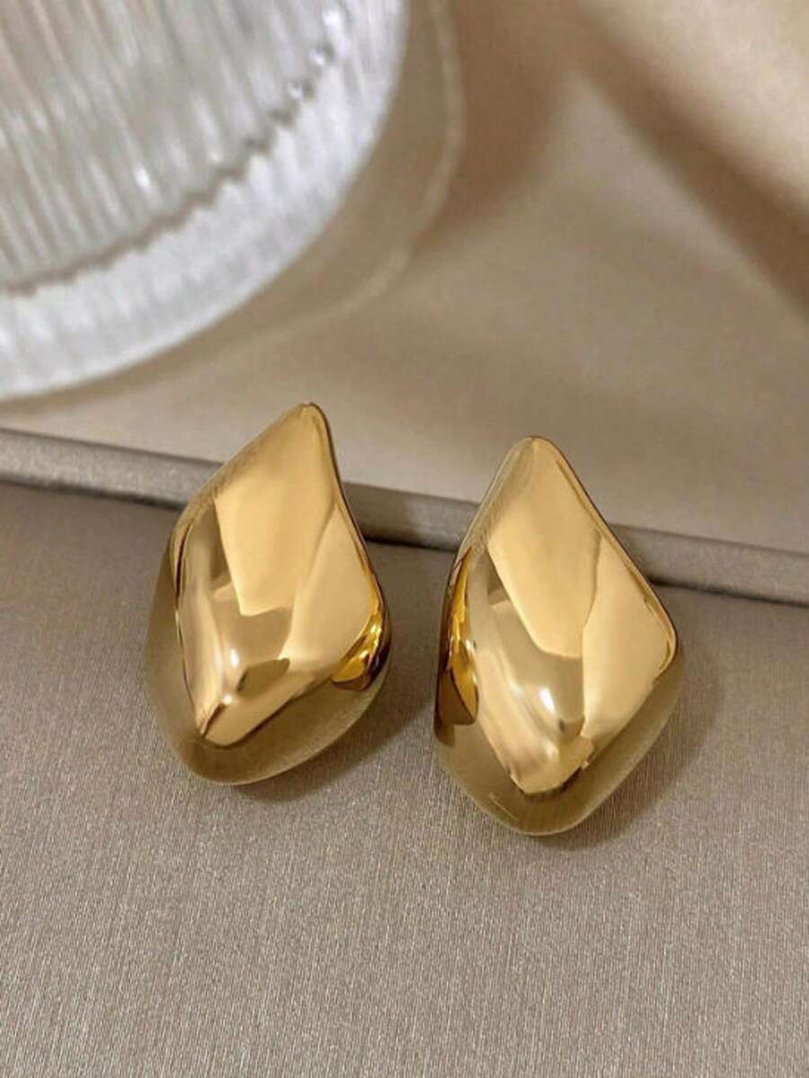 一对朋克风不对称粗链不锈钢耳环，女士时尚独特金银泪滴耳环，适合派对和日常佩戴。 - A1046583E - 查看 1