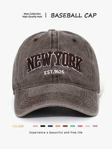 1pc Embroidered NEW YORK Washed Baseball Cap, Outdoor Adjustable Sun Protection Casual Hat, Suitable For Spring/Autumn Travel, Beach Vacation, Men/Women Sun Hat, Y2K Style Youth Hat [Washed Hat Colors Vary In Shade] - Coffee - View 5