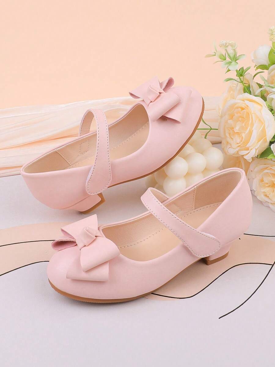 Flower Girl High Heels Shoes For Wedding, Party, Holiday, Suitable For Toddler, Little & Big Girls, Classic Comfortable Versatile Pink Bow Tie Pumps, Formal Dress, Performance, Ballet, Princess Shoes - Pink - View 1