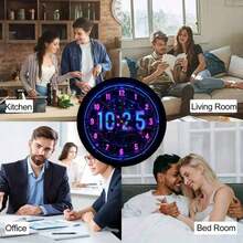 1 Neon Night Light Digital Wall Clock - Silent No Second Hand Modern Round Design, Pink LED Dial, Finger, Battery Powered (AA Batteries Not Included) - Artificial Wooden Frame, Suitable Home Office, Bedroom, Living Room Decoration - Halloween Giftchristmas Ornaments, Bedroom Furniture Set, Furniture Living Room, Home Furniture, Clock Living Room, Clock Bedroom, Wall Decor, Clock Wall - 黑色 - 查看 9