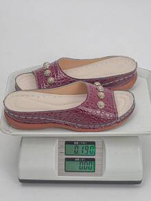 Giày sandal thời trang cỡ lớn dành cho nữ size 35-45, họa tiết da cá sấu màu đỏ tía, kiểu dáng thường ngày, hở mũi, đế xuồng, đế dày, thích hợp cho mùa hè. - Họa tiết cá sấu màu đỏ rượu vang - Xem 9