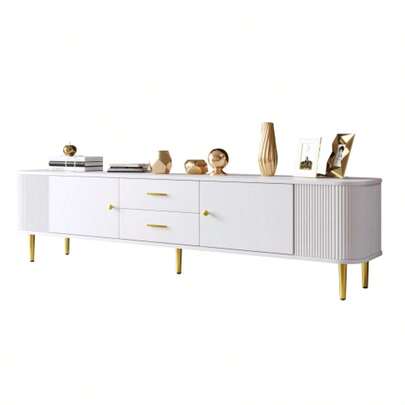 TV Cabinet With Drawers, Curved Corners, Living Room TV Cabinet With Wavy Sides, Gold Handles And Legs (Not A Complete Item)
