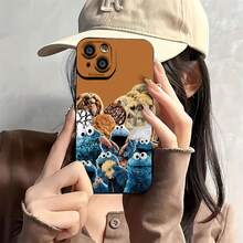 Estuche para teléfono Cookie Monster Fun Cookie Party Compatible con estuches para teléfonos   17  16 Pro Max  15 Pro Max  13 y  12 Material brillante 2 en 1 duradero a prueba de golpes y un regalo encantador para familiares, amigos y seres queridos - Negro - Ver 1