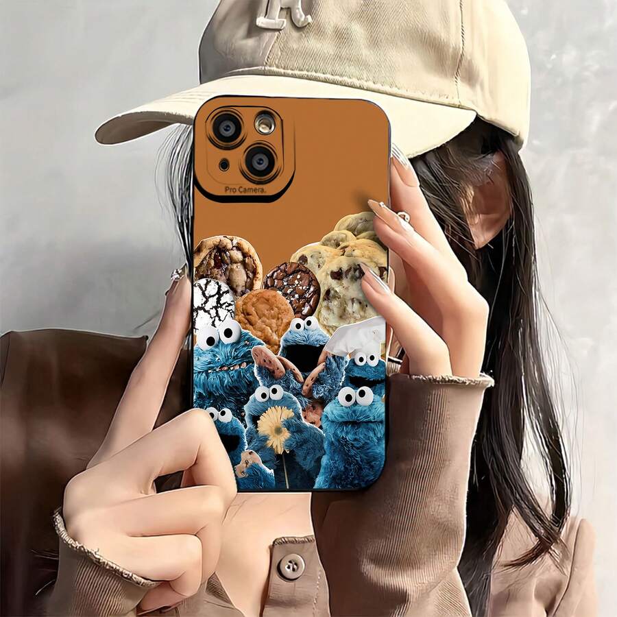 Estuche para teléfono Cookie Monster Fun Cookie Party Compatible con estuches para teléfonos 17 16 Pro Max 15 Pro Max 13 y 12 Material brillante 2 en 1 duradero a prueba de golpes y un regalo encantador para familiares, amigos y seres queridos - Negro - Ver 1