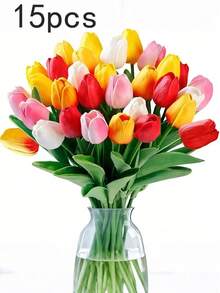 15 bông hoa tulip nhân tạo nhiều màu sắc, thích hợp trang trí nhà bếp, trang trí theo mùa, điểm nhấn vòng hoa, lý tưởng cho tiệc tùng, bó hoa cưới, cắm hoa văn phòng, phòng ngủ, phòng khách. - Màu sắc hỗn hợp - Xem 7