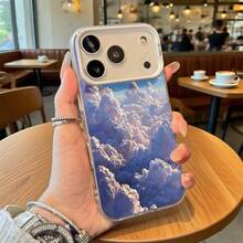 Funda de Teléfono con Patrón de Nubes Azules para iPhone 14 13 12 11 Pro Max y  Galaxy S23 S22 S21 Plus, Regalo Ideal para Todas las Estaciones - Plateado - Ver 2