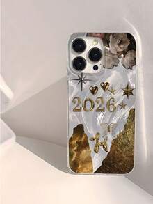 1个时尚简约金色2026图案亮面防水防震防滑轻薄软手机壳，兼容苹果手机，是送给朋友、家人、情侣、生日、节日的绝佳礼物。 - 彩色 - 查看 3