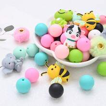 18颗动物硅胶珠套装，彩色动物造型毛绒大孔珠，适合DIY、手链、项链和各种手工项目，情人节礼物珠宝制作珠子 - 彩色 - 查看 6