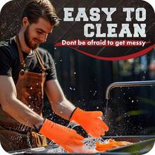 KITCHEN PERFECTION Silicone R Oven Gloves -Extreme Heat Resistant BBQ Gloves -Handle Hot Food Right On Your R Grill Fryer Pit|Waterproof Oven Mitts Grill Gloves |Superior Value Set+3 Bonuses,OneSizeFitsMost,OrangeFlame - 橙焰 - 查看 8