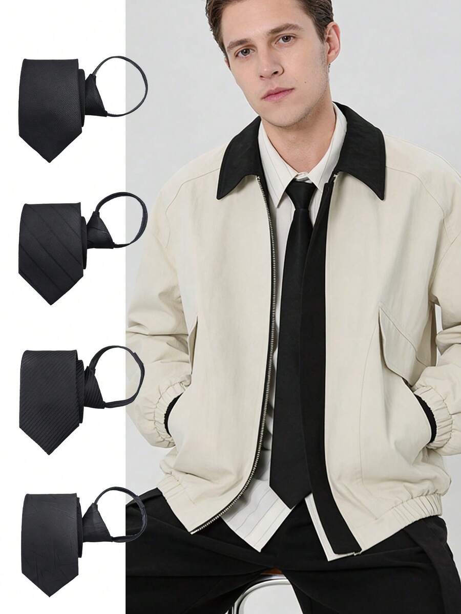 1条男女通用领带，黑色拉链领带，多种款式可选，适合商务、派对、正式场合、婚礼、日常休闲、通勤等场合。 - A - 查看 1