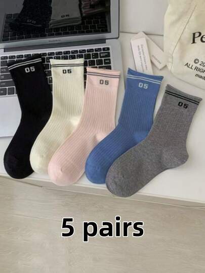 5双装多功能束口袜，男女通用韩版简约中筒袜，数字运动袜，适合男女四季穿着。随机发货。