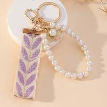 1pc Webbing Pearl Keychain Pendant Women's Jewelry Bag Car Key Creative Ribbon Ornament Chain - màu xanh lá - Xem 4