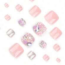 French White Toenails Three-Dimensional Flower Glitter Foot Nail Art False Nails Short Wear Nails - 2XB1-13244 - View 3