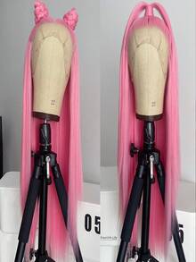 websterwigs Halloween 13x4 Pink & Burgundy Straight Synthetic Lace Front Wig, High Quality Heat Resistant Fiber, Pre-Plucked, Glueless, Full Wig Set For Women - Multicolor - View 5