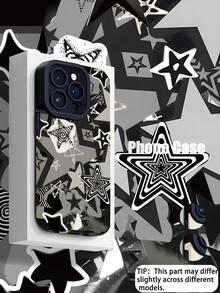 1件装时尚独特星形图案竖条纹高端仿皮防摔防指纹防震手机壳，适合作为生日、节日礼物送给朋友、家人、情侣，兼容苹果及其他型号手机。 - 彩色 - 查看 1