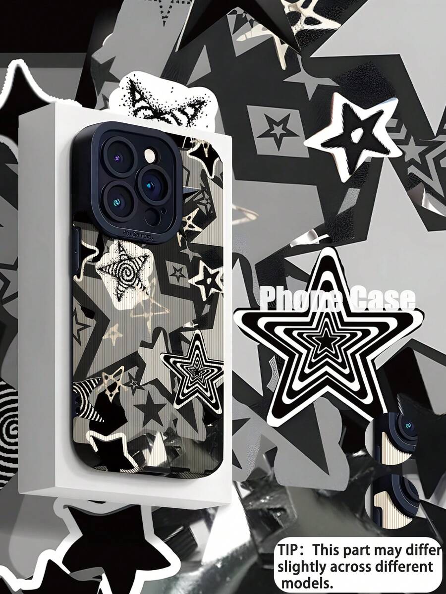 1件装时尚独特星形图案竖条纹高端仿皮防摔防指纹防震手机壳，适合作为生日、节日礼物送给朋友、家人、情侣，兼容苹果及其他型号手机。 - 彩色 - 查看 1