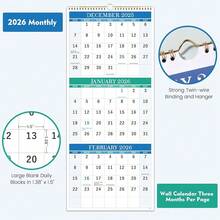 2026 Wall Calendar - 3 Month Calendar Vertical, January 2026 To December 2026, Calendar 2026 With Large Blocks, 11'' X 26'' (Open) - 2026年3月曆 - 查看 6