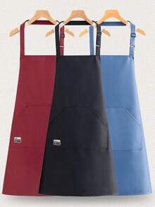 1件防水厨房围裙，男女通用，多用途口袋，可调节颈带，防油耐用，烹饪围裙，适用于厨房、烘焙、咖啡馆、烧烤、户外、木工、美甲店、美容院等多种场合，女士围裙 - 彩色 - 查看 3