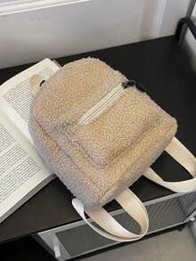 Mochila minimalista de nailon de unicolor, versátil y de moda - Caqui - Ver 3