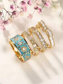 Bộ 4 chiếc nhẫn Cubic Zirconia cao cấp dành cho nữ, thích hợp làm quà tặng đám cưới, lễ đính hôn, tiệc tùng hoặc ngày Valentine. - 2 # - Xem 5