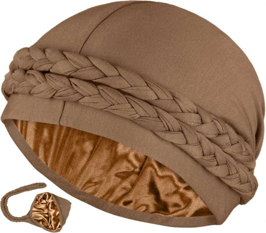 Ababalaya Satin Lined Turban For Women Mens Halo Turban Silky Lined Durag For Waves Braids Locs Sleeping Bonnet Sleep Cap - Màu sắcK - Xem 1