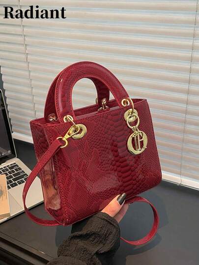 Glossy Snakeskin Pattern, Vintage Classic Lady Bag, A Stylish And Versatile High-End Women's Bag, Magnetic Closure, Shoulder Strap Or Adjustable Long Shoulder Strap, Supports Shoulder Strap, Shoulder, Crossbody, Suitable For Dates, Outings, Shopping, Everyday Wear, Parties, And Errands.