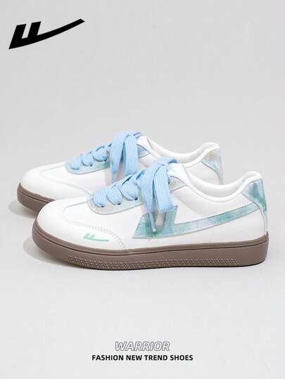  1双 WARRIOR 女士厚底系带软底休闲鞋，低帮户外平底鞋，圆头低跟防滑纯色优雅软底徒步鞋，适合学生、毕业照、平底鞋、低帮皮质运动滑板鞋
