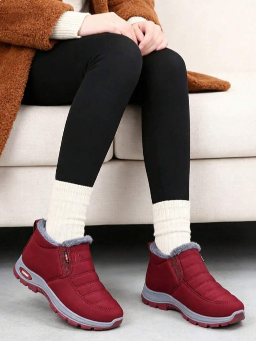 Women's Waterproof Ankle Boots, Low Heel, Winter Boots, Fashionable Black Winter Shoes, Women's Warm Snow Boots - Đỏ - Xem 1
