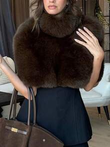 Áo tank top nữ thời trang cổ cao, chất liệu flanel mềm mại, không co giãn, dáng dài vừa phải, màu nâu. - Cà phê nâu - Xem 4