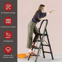 Ladders  &  Escaleras Plegables para CasaEscalera 4 Peldaños Capacidad de Carga de 300 Libras Escalera de Tijera con Pasamanos con Pedal Antideslizante Taburete Portátil Ligero Plegable para el Hogar Cocina