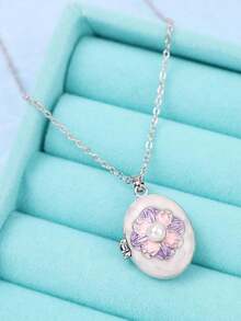 1件复古优雅浪漫不对称可开启银色吊坠项链，适合日常、通勤、节日、派对等场合，是送给女性的理想礼物。 - 彩色 - 查看 14