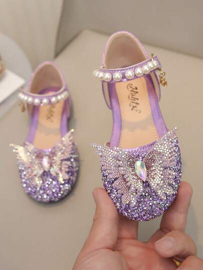 1 Pair Girls' Versatile Casual Sandals With Rhinestone Bow, Flat Slip-On Shoes For Toddler, Little & Big Kids, Suitable For Holidays, Parties, Spring, Summer